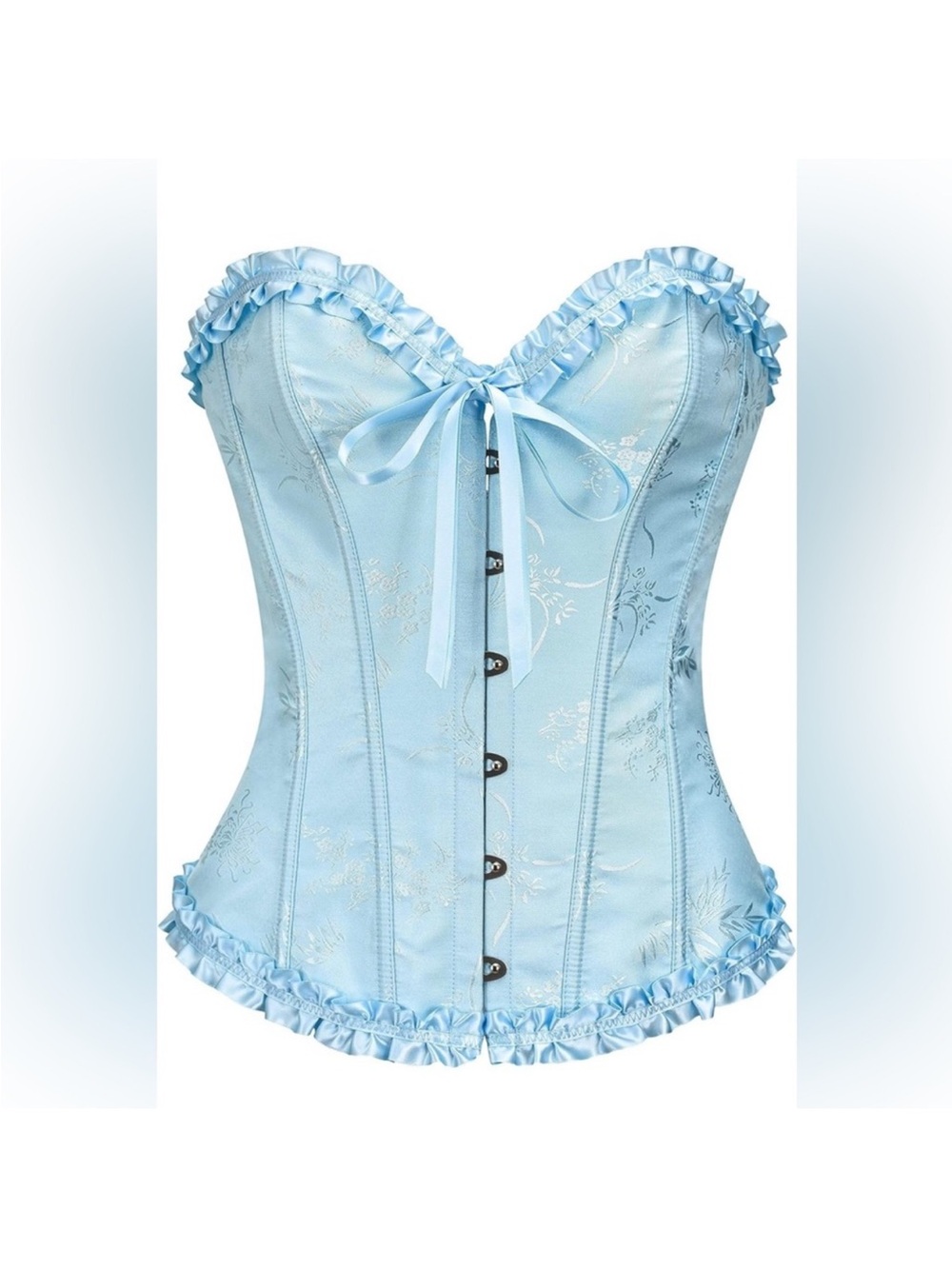 Satin Light Blue Ruffle Corset Top with Front Busk